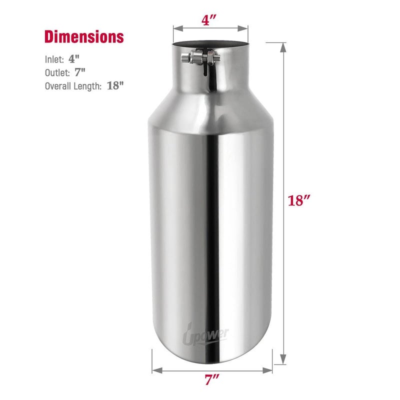 Upower نصائح العادم ديزل Upower 4" إلى 7" 4" مدخل 7" مخرج 18" طول نصائح عادم عالمية من الفولاذ المقاوم للصدأ بلمسة مرآة حافة مدورة مثبتة على العادم ديزل - Image 4
